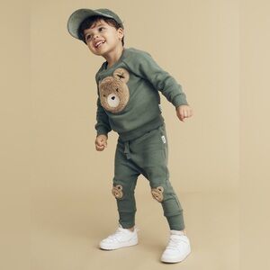 Huxbaby Huxbear Sweat Set With Bear Appliqué Spruce Green